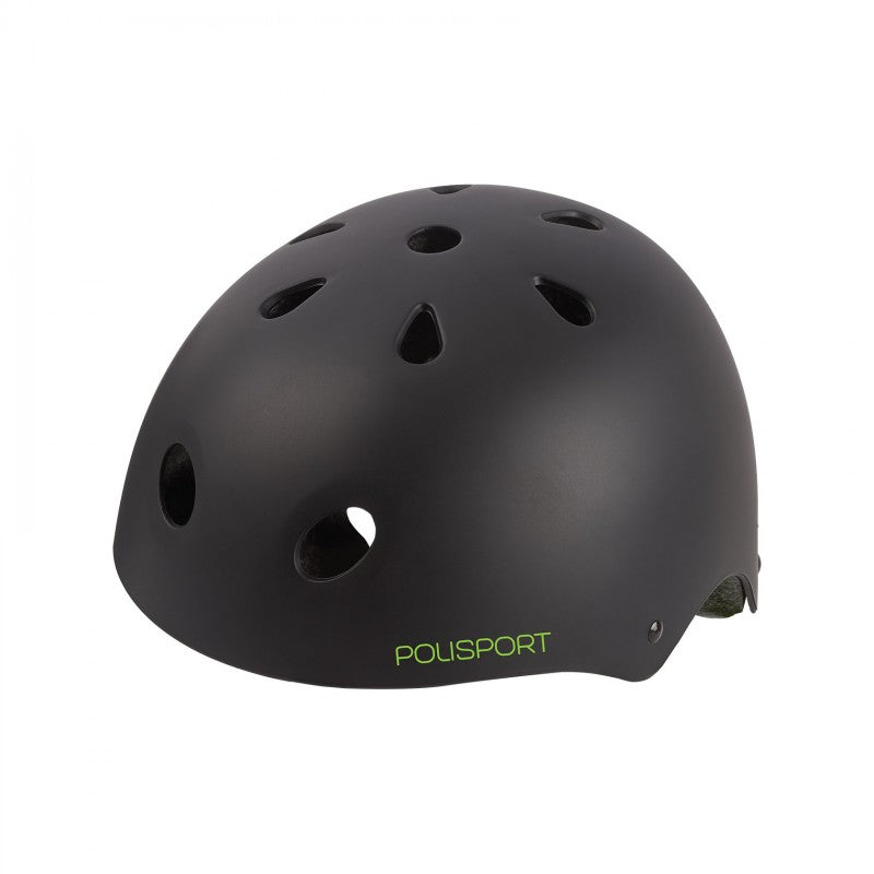 Polisport Radical – Kids Urban Cycling Helmet (Black/Green, 53–55 cm)
