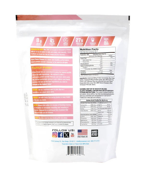 Ryno Power Protein Premium Whey Strawberry Powder