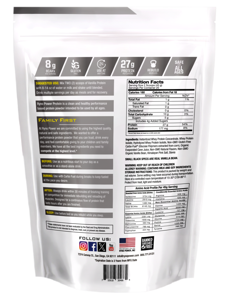 Ryno Power PROTEIN Premium Whey Powder - Vanilla
