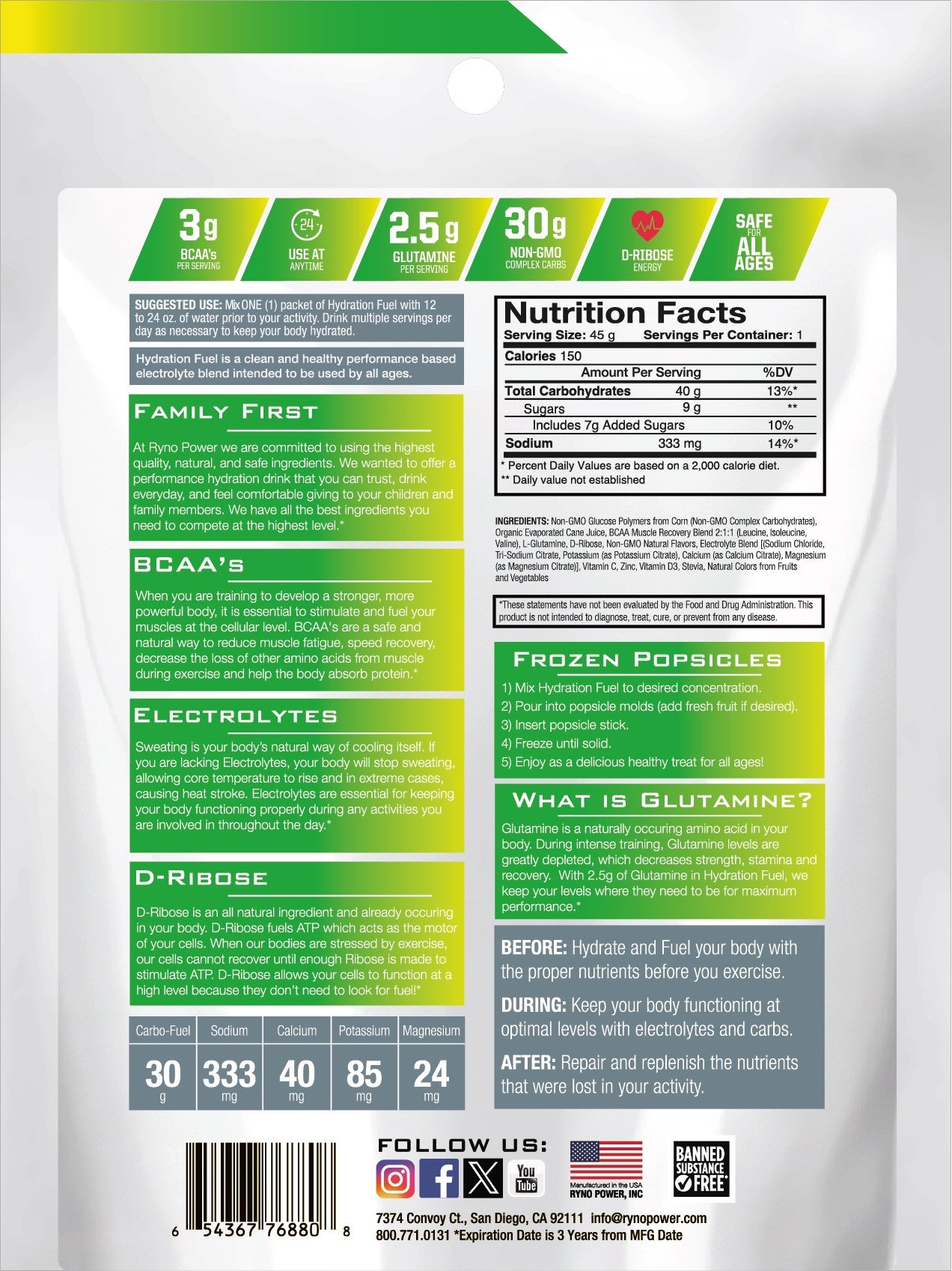 Ryno Power 12pk Lemon Lime Hydration Fuel